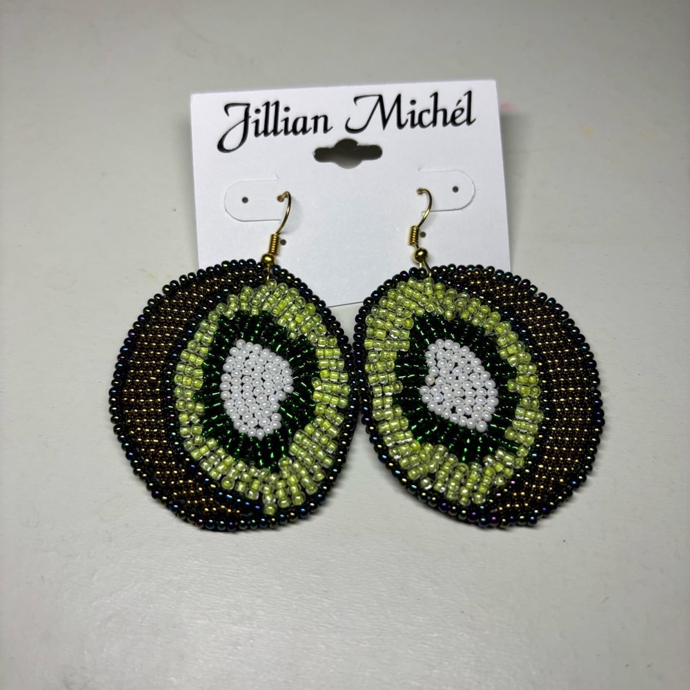 Jillian Michel Beaded Kiwi Earrings NWT